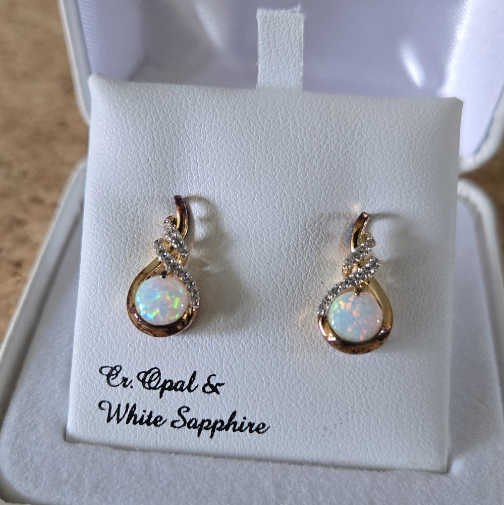 Kohl's Gold and White Earrings with Crystal Accents